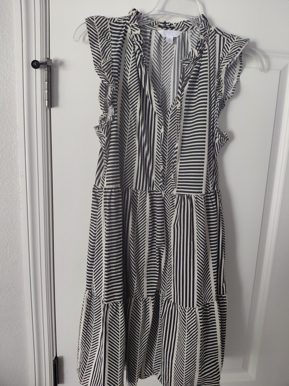Black & White Striped Sleeveless Tiered Dress - Time And Tru